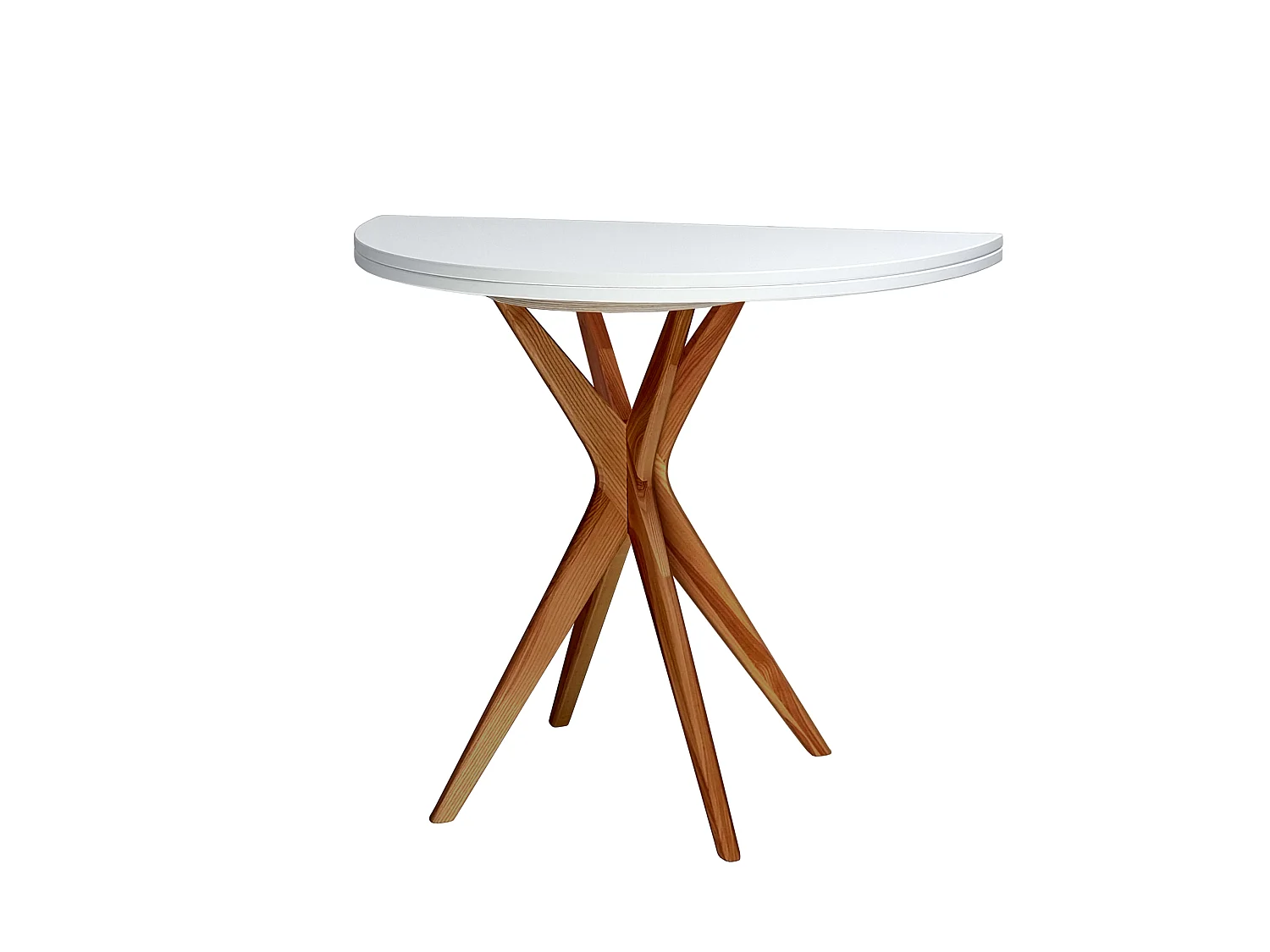 Table à manger demi-ronde extensible Jubi 100 cm, 2 personnes - Blanc | Pieds en frêne massif teinté chêne
