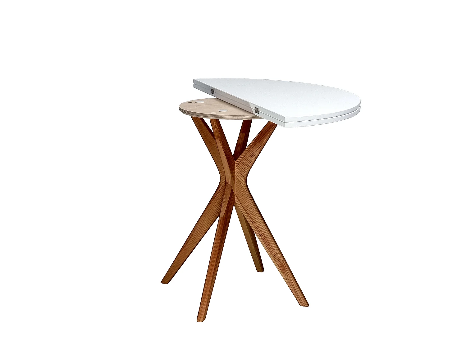 Table à manger demi-ronde extensible Jubi 100 cm, 2 personnes - Blanc | Pieds en frêne massif teinté chêne
