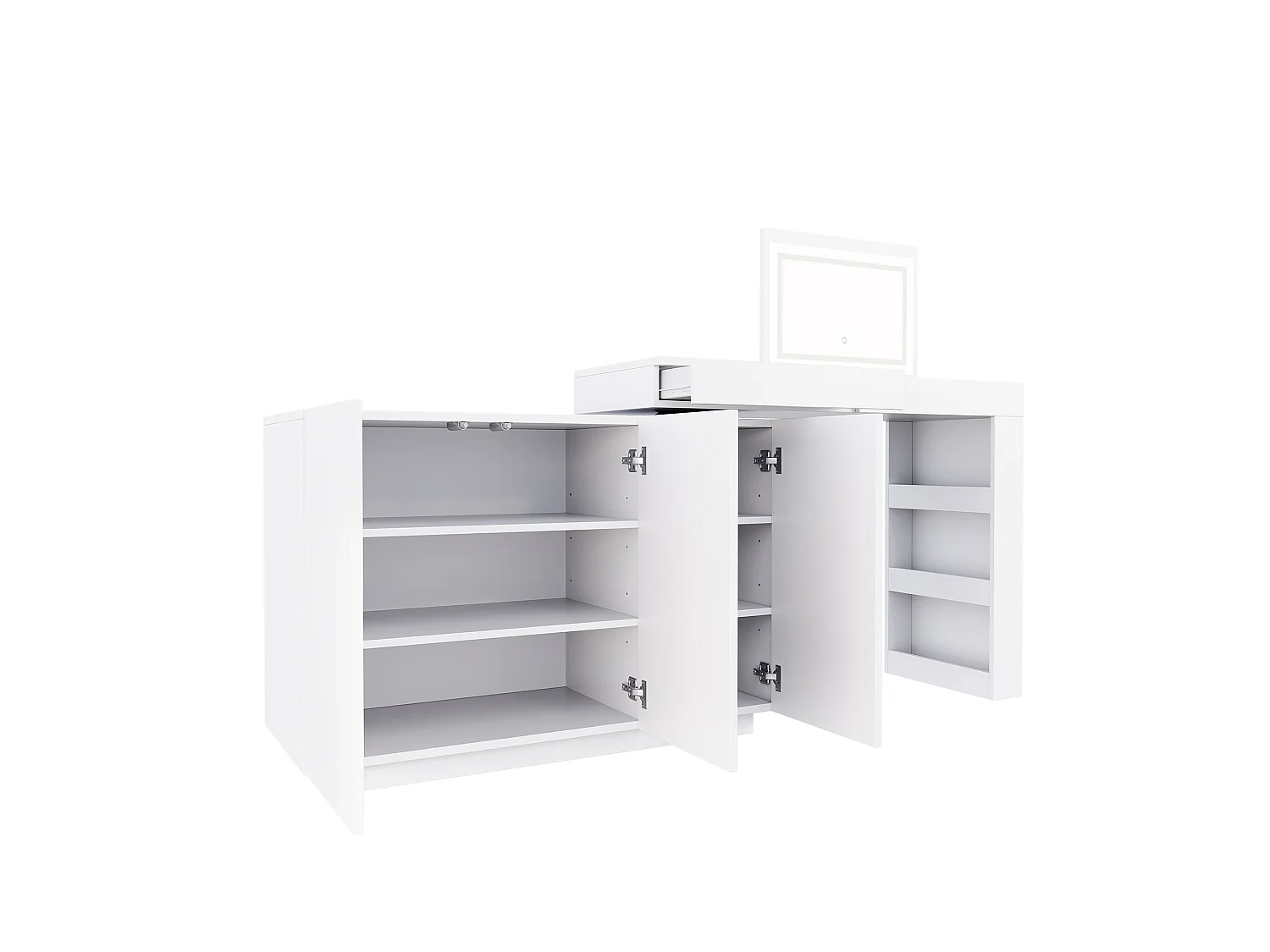 Swivel dressing table with mirror 100x40x80cm - with adjustable LED - with 1 drawer and 3 doors - open storage compartments - White
