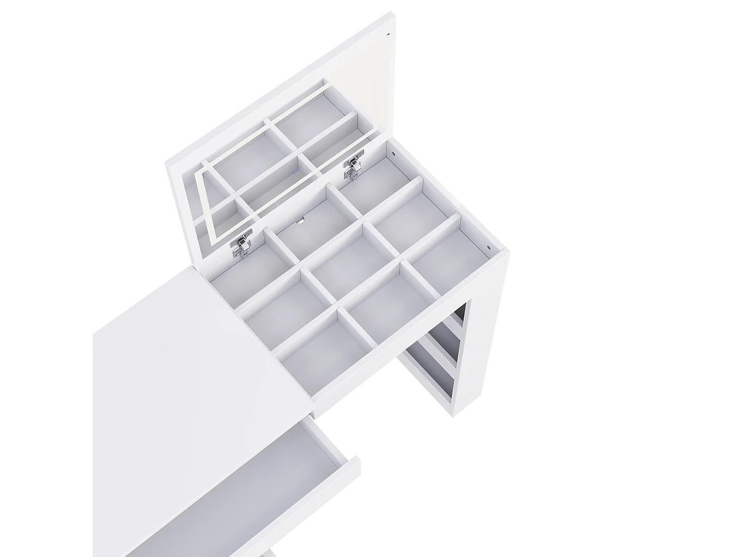Swivel dressing table with mirror 100x40x80cm - with adjustable LED - with 1 drawer and 3 doors - open storage compartments - White
