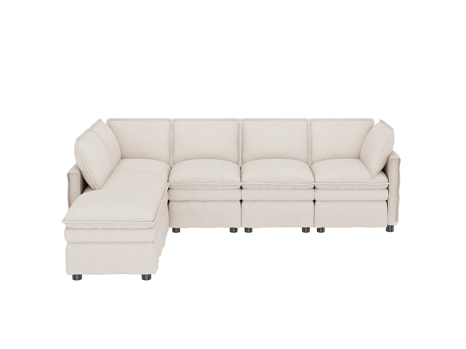 U-shaped/L-shaped corner sofa - with mobile footrest - with sleep function - double-layer seat cushion - chenille fabric - beige