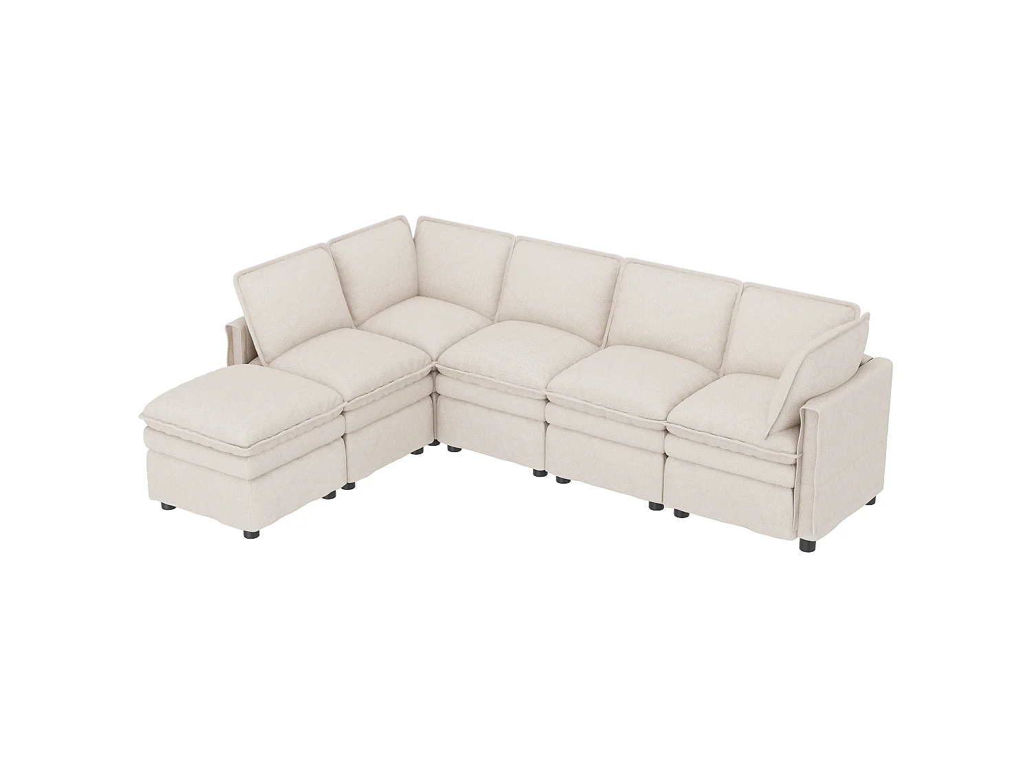 U-shaped/L-shaped corner sofa - with mobile footrest - with sleep function - double-layer seat cushion - chenille fabric - beige