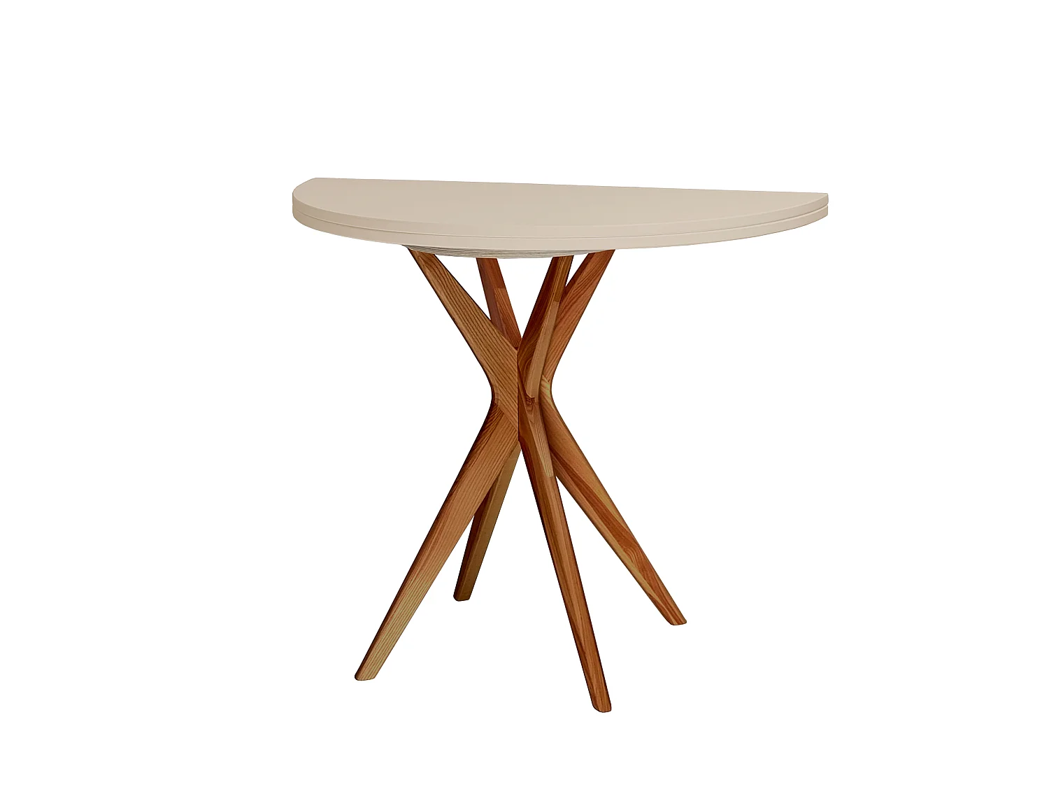 Table à manger demi-ronde extensible Jubi 90 cm, 2 personnes - Beige Brun | Pieds en frêne massif teinté chêne