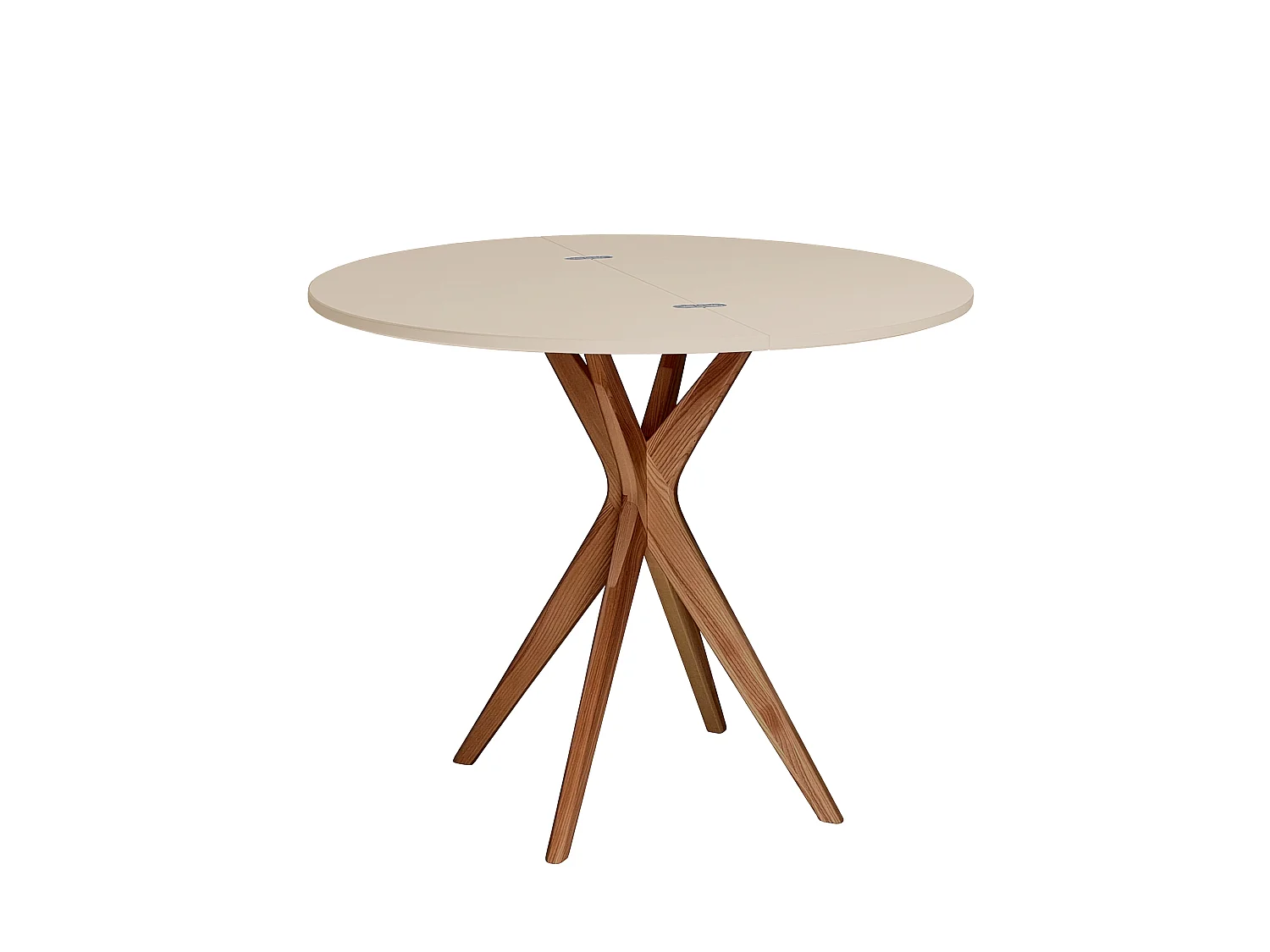 Table à manger demi-ronde extensible Jubi 90 cm, 2 personnes - Beige Brun | Pieds en frêne massif teinté chêne