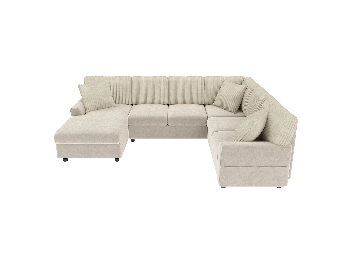 Canapé d'angle moderne en forme de U - avec 1 méridienne, 3 coussins, 1 port USB et 1 port Type-C - Chenille, velours côtelé - Beige