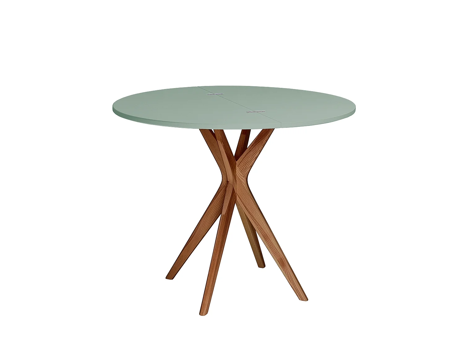 Table à manger demi-ronde extensible Jubi 90 cm, 2 personnes - Vert Sauge | Pieds en frêne massif teinté chêne