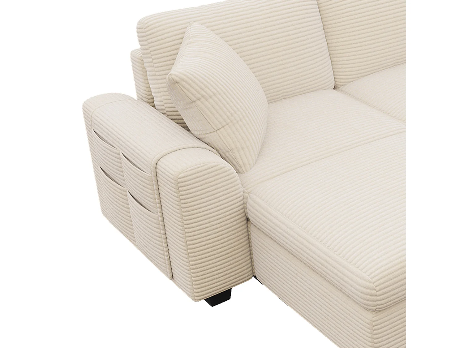 CorduroyU-shaped/L-shaped corner sofa - 6 seats - with mobile footrest - with USB/Type-C interface and 2 cup holders - corduroy - beige