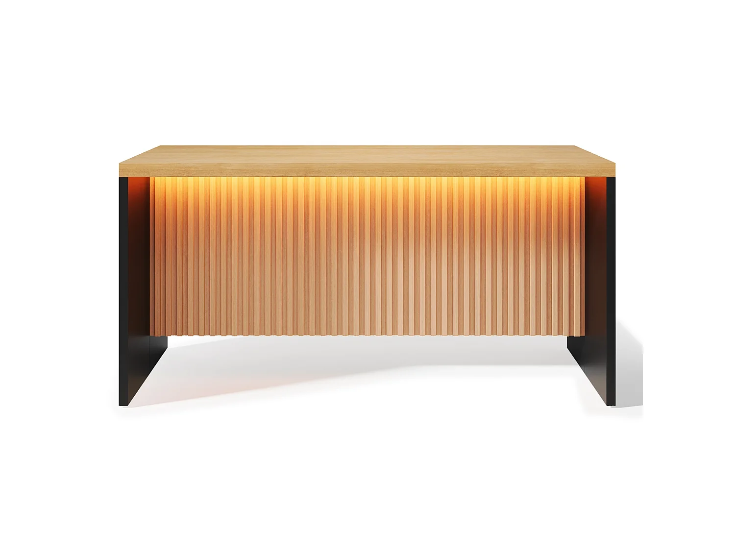 Ilha central de cozinha - com iluminação LED - com 2 tomadas elétricas, 2 portas USB - grão de madeira - Natural