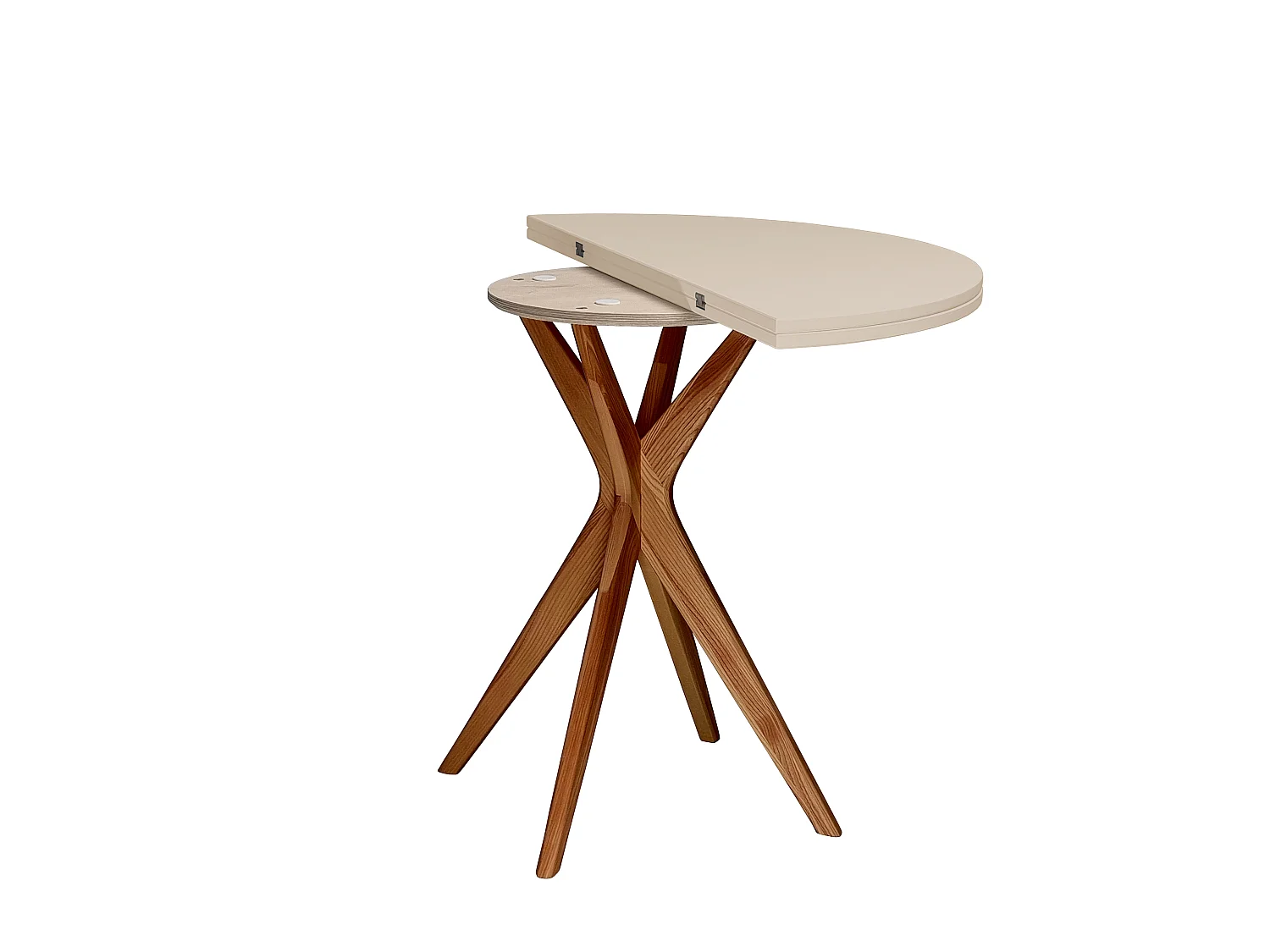 Table à manger demi-ronde extensible Jubi 100 cm, 2 personnes - Beige Brun | Pieds en frêne massif teinté chêne