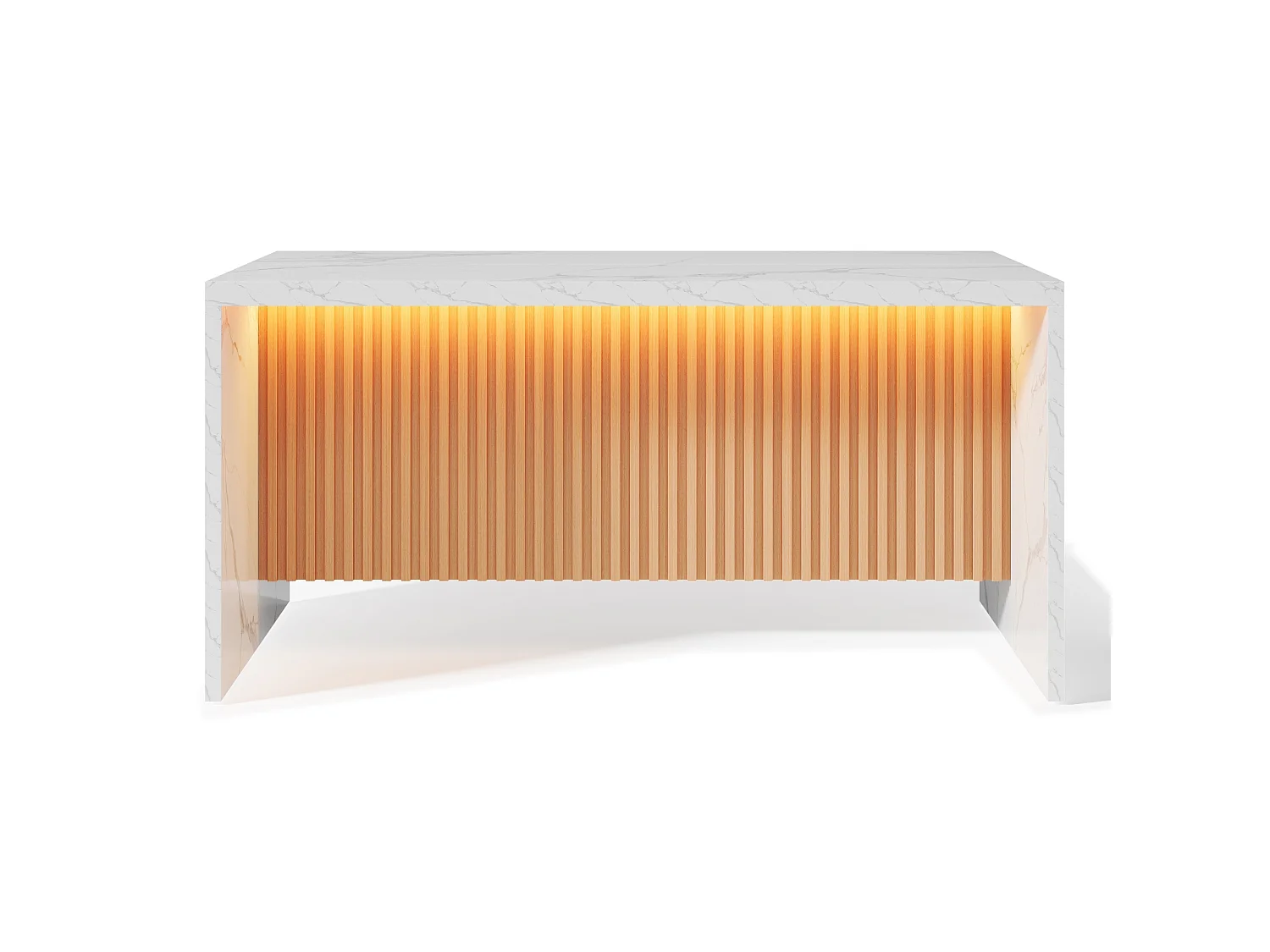 Ilha central de cozinha - com iluminação LED - com 2 tomadas, 2 portas USB - balcão com padrão mármore - Branco