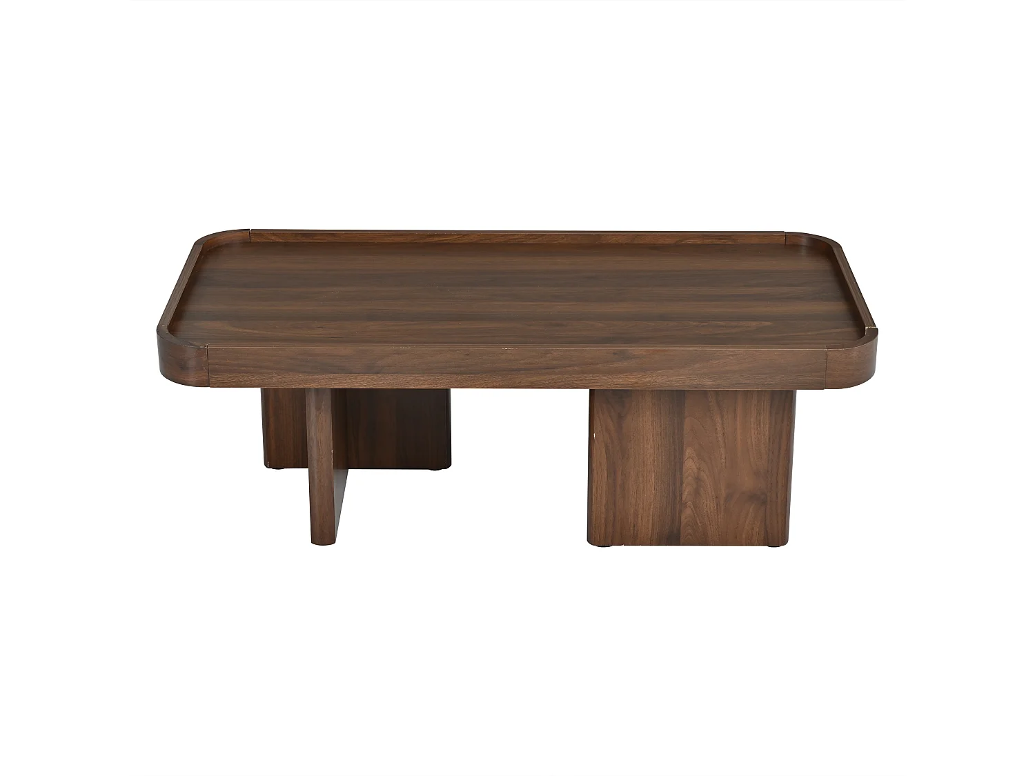 Table basse rétro à angles arrondis - 100x50x35,5 cm - avec coussin en feutre - MDF - Couleur noyer