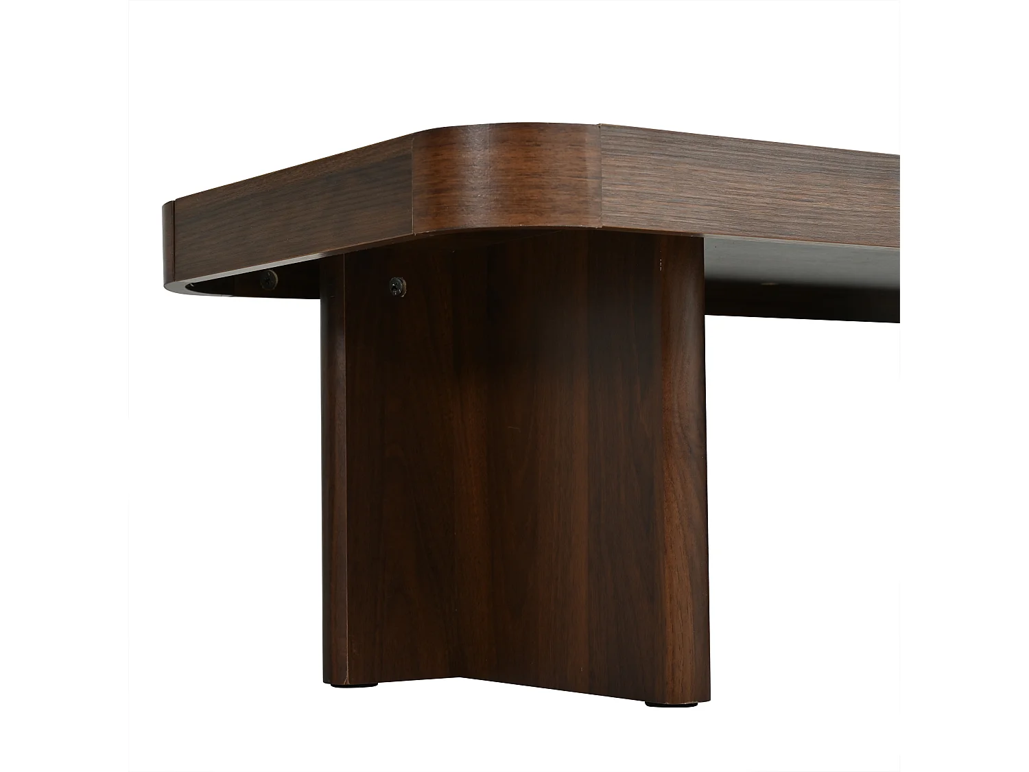 Table basse rétro à angles arrondis - 100x50x35,5 cm - avec coussin en feutre - MDF - Couleur noyer