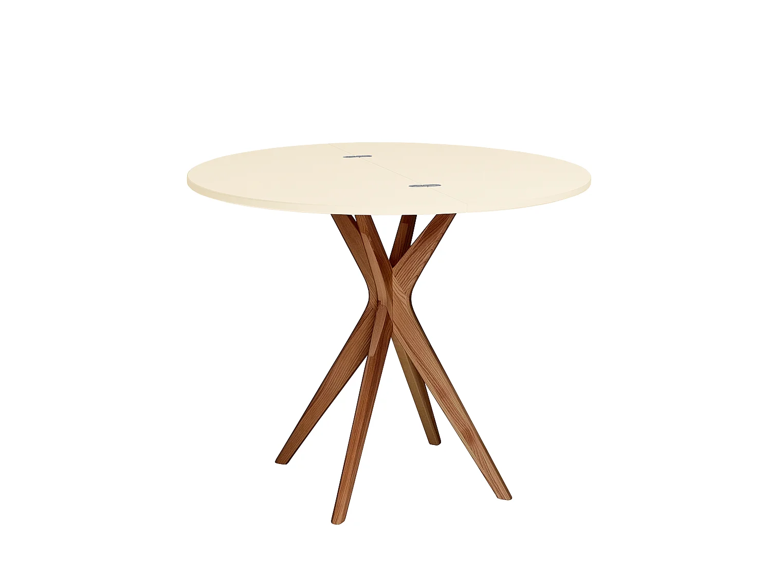 Table à manger demi-ronde extensible Jubi 90 cm, 2 personnes - Blanc Craie | Pieds en frêne massif teinté chêne