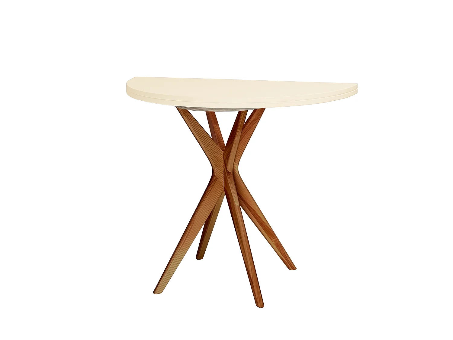Table à manger demi-ronde extensible Jubi 100 cm, 2 personnes - Blanc Craie | Pieds en frêne massif teinté chêne