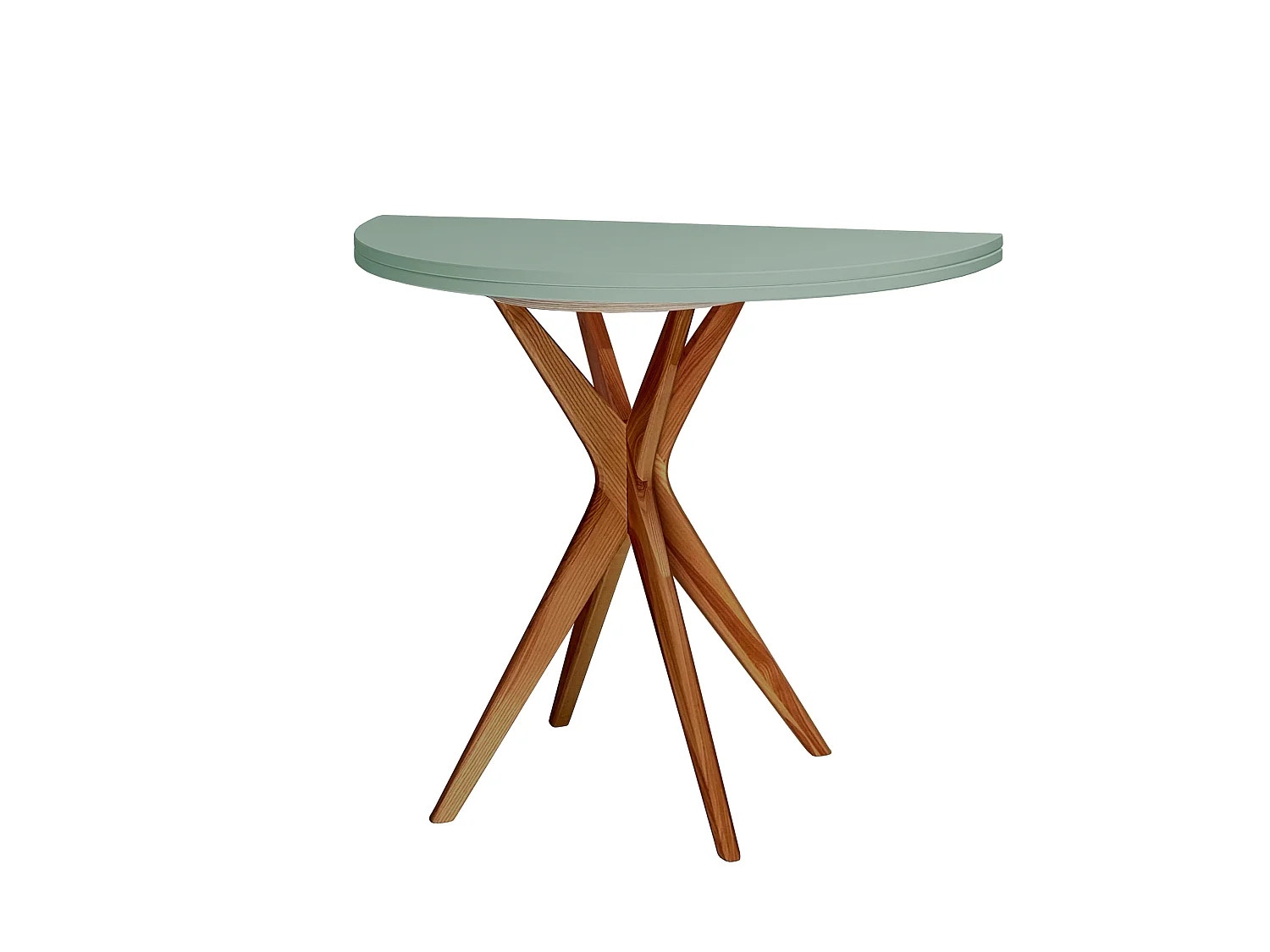 Table à manger demi-ronde extensible Jubi 100 cm, 2 personnes - Vert Sauge | Pieds en frêne massif teinté chêne