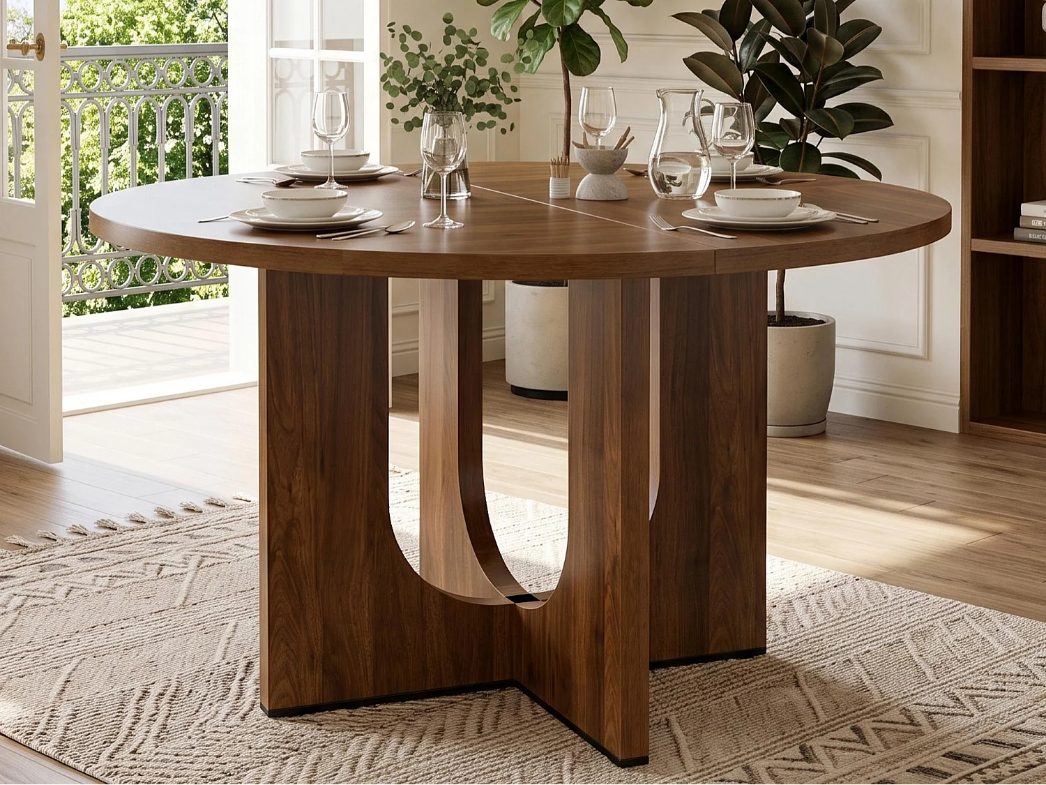 Round dining table 120x120x75 cm - 4 to 6 people - Minimalist style - Oak veneer - MDF - Brown