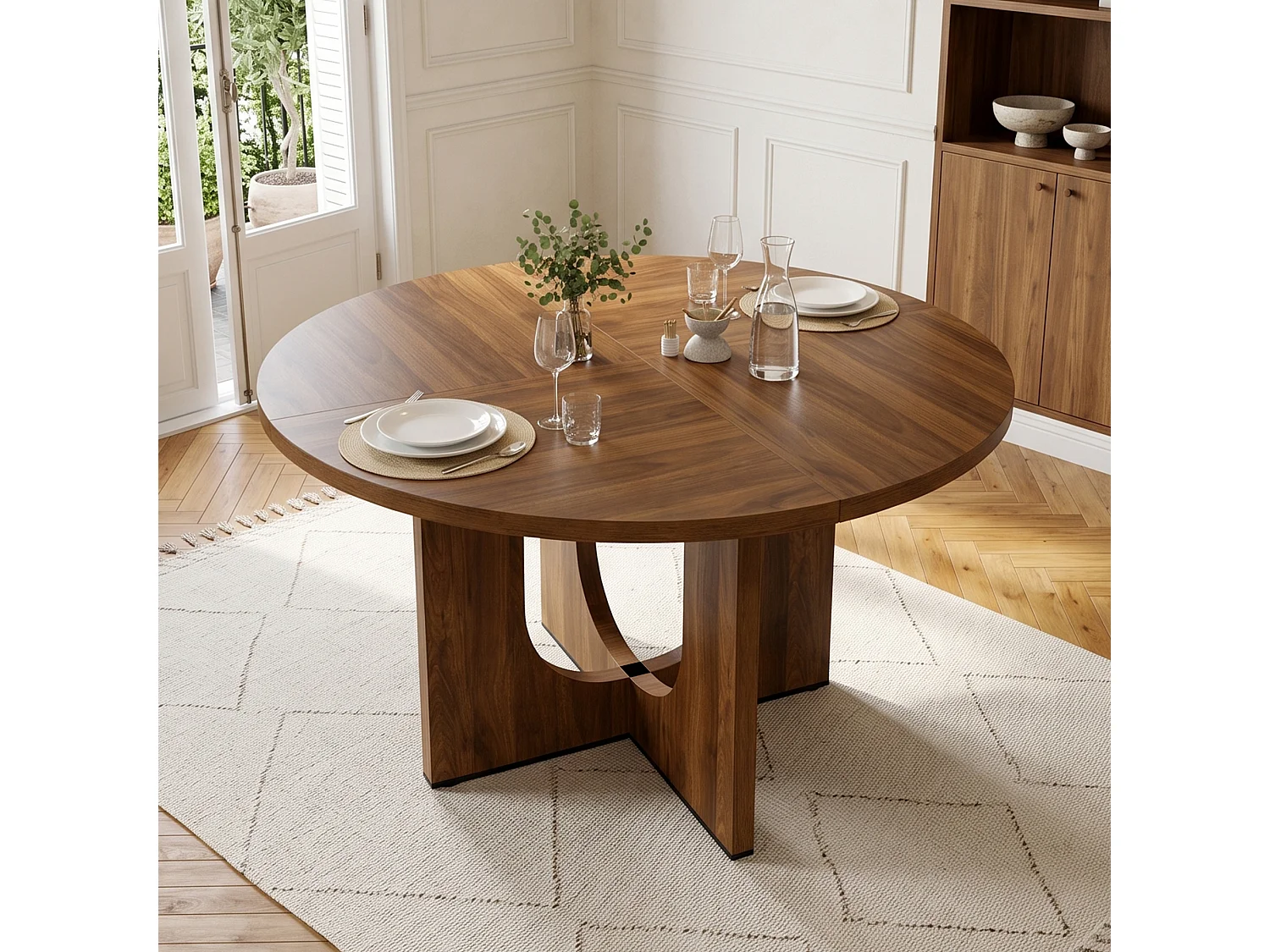 Round dining table 120x120x75 cm - 4 to 6 people - Minimalist style - Oak veneer - MDF - Brown