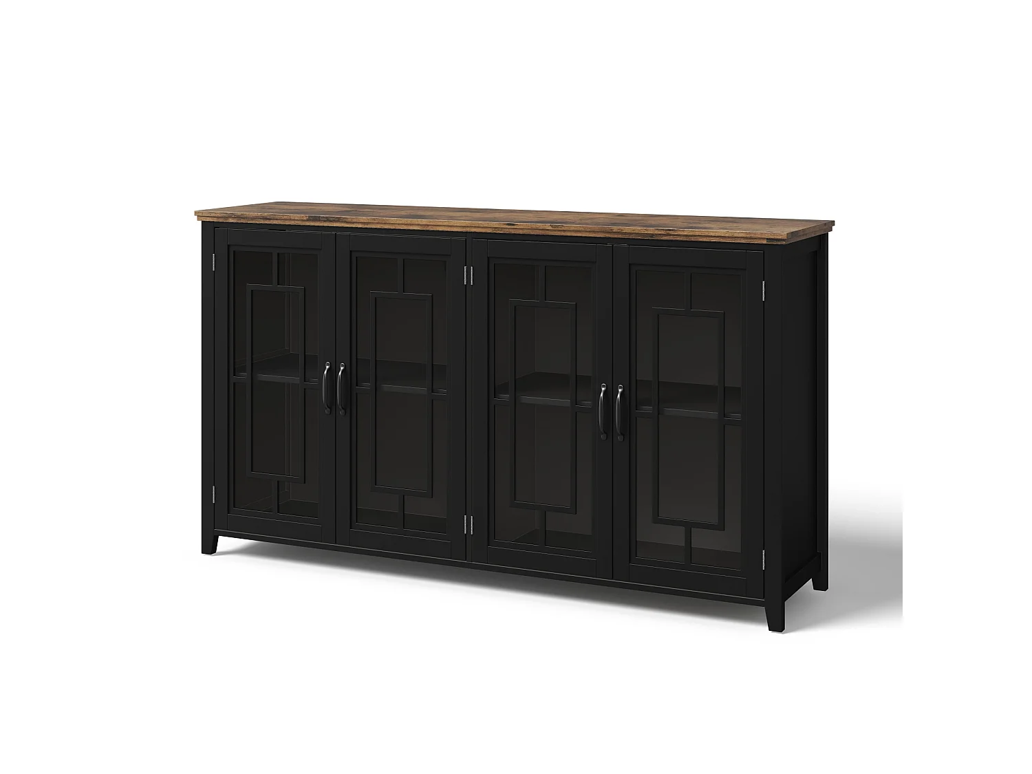Buffet moderno 160x40x86cm - con 4 ante in vetro - piano in legno effetto legno - Nero
