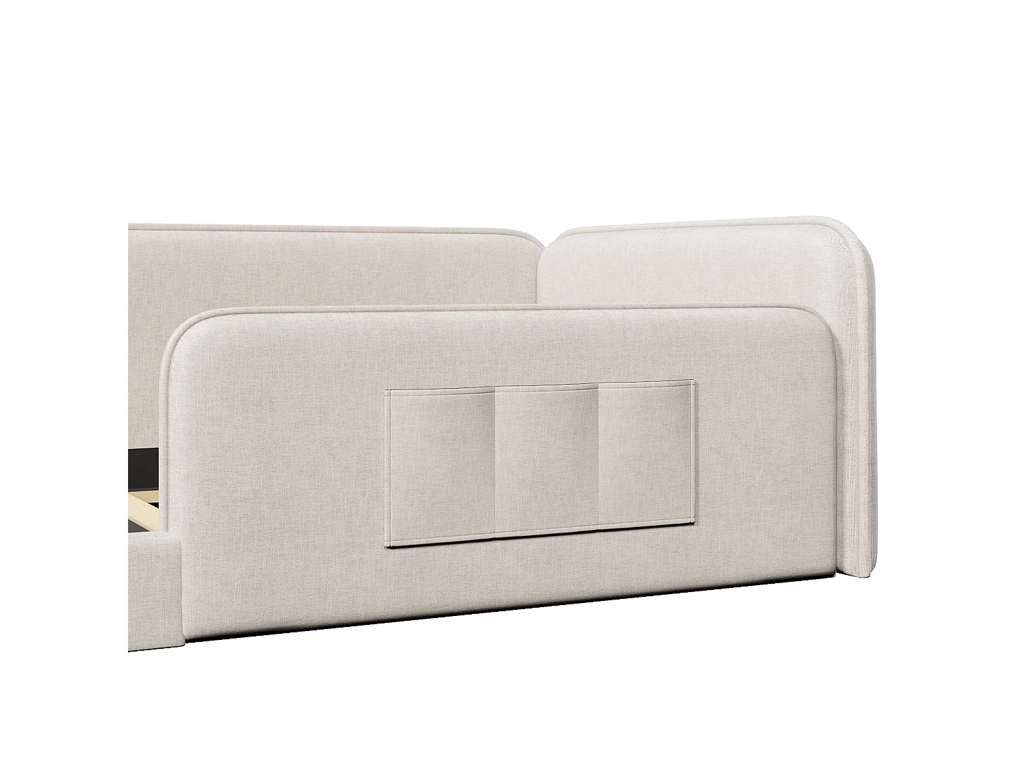 Single bed 90 x 200 cm - Children's bed in linen - Foam padding - Storage bag - MDF - Beige (without mattress)