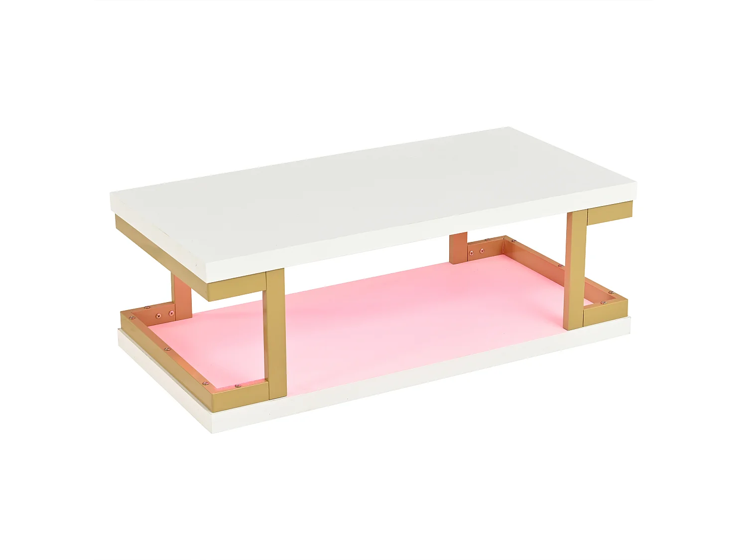 Rechteckiger Couchtisch 100 x 50 x 37,5 cm - LED-Beleuchtung - Gestell aus Metall und MDF - Weiß und Gold