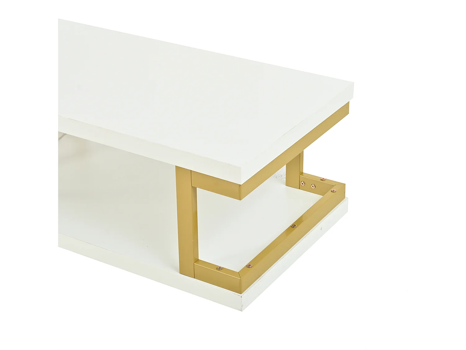 Rechteckiger Couchtisch 100 x 50 x 37,5 cm - LED-Beleuchtung - Gestell aus Metall und MDF - Weiß und Gold