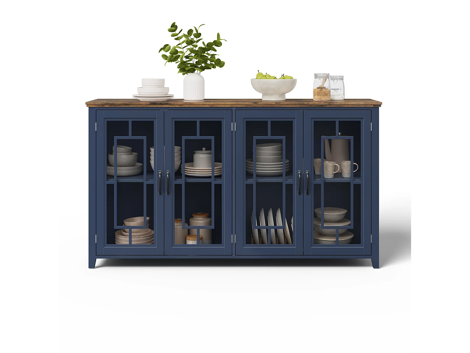Buffet moderno 160x40x86cm - con 4 ante in vetro - piano in legno effetto legno - Blu