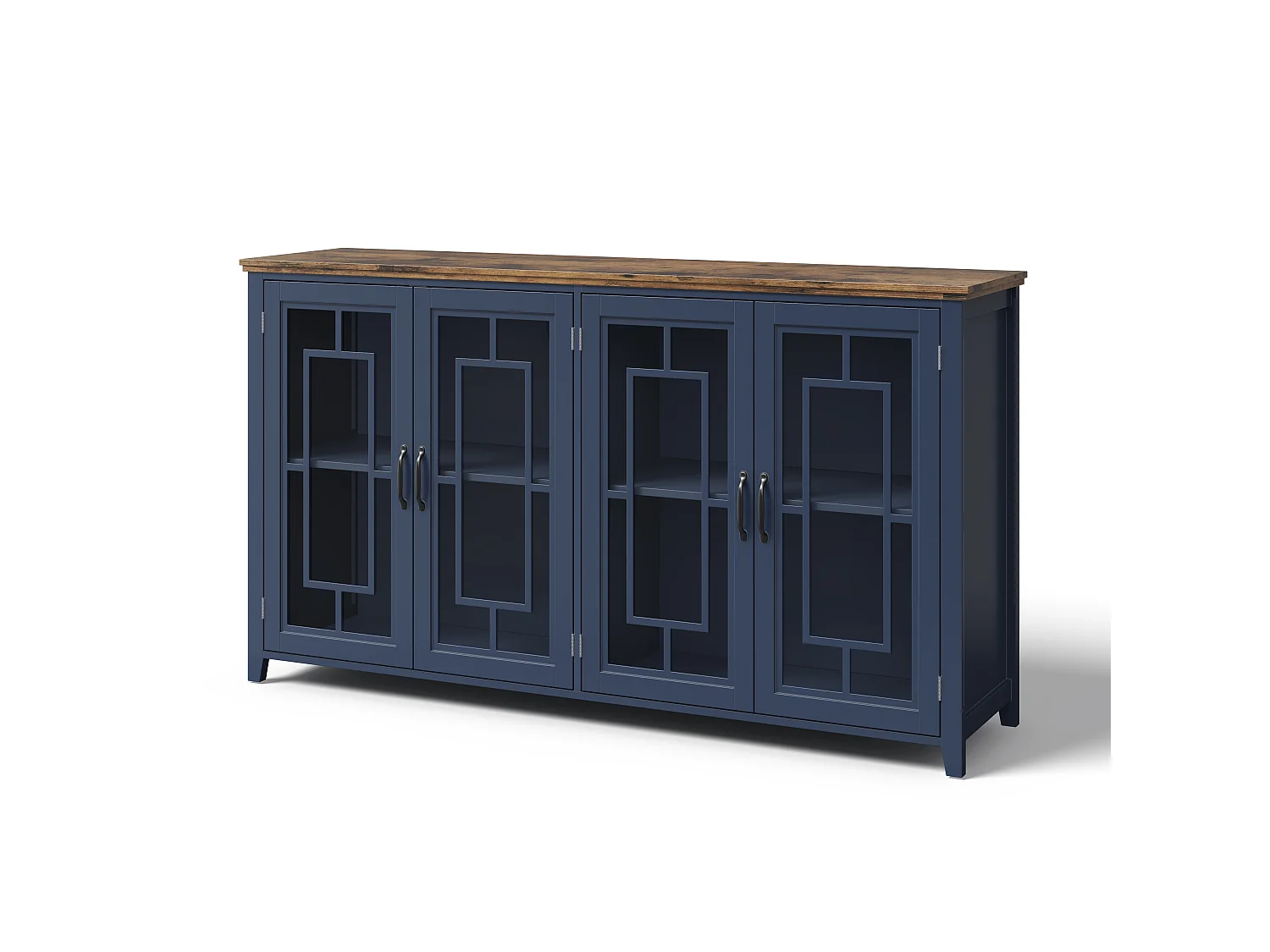 Buffet moderno 160x40x86cm - con 4 ante in vetro - piano in legno effetto legno - Blu