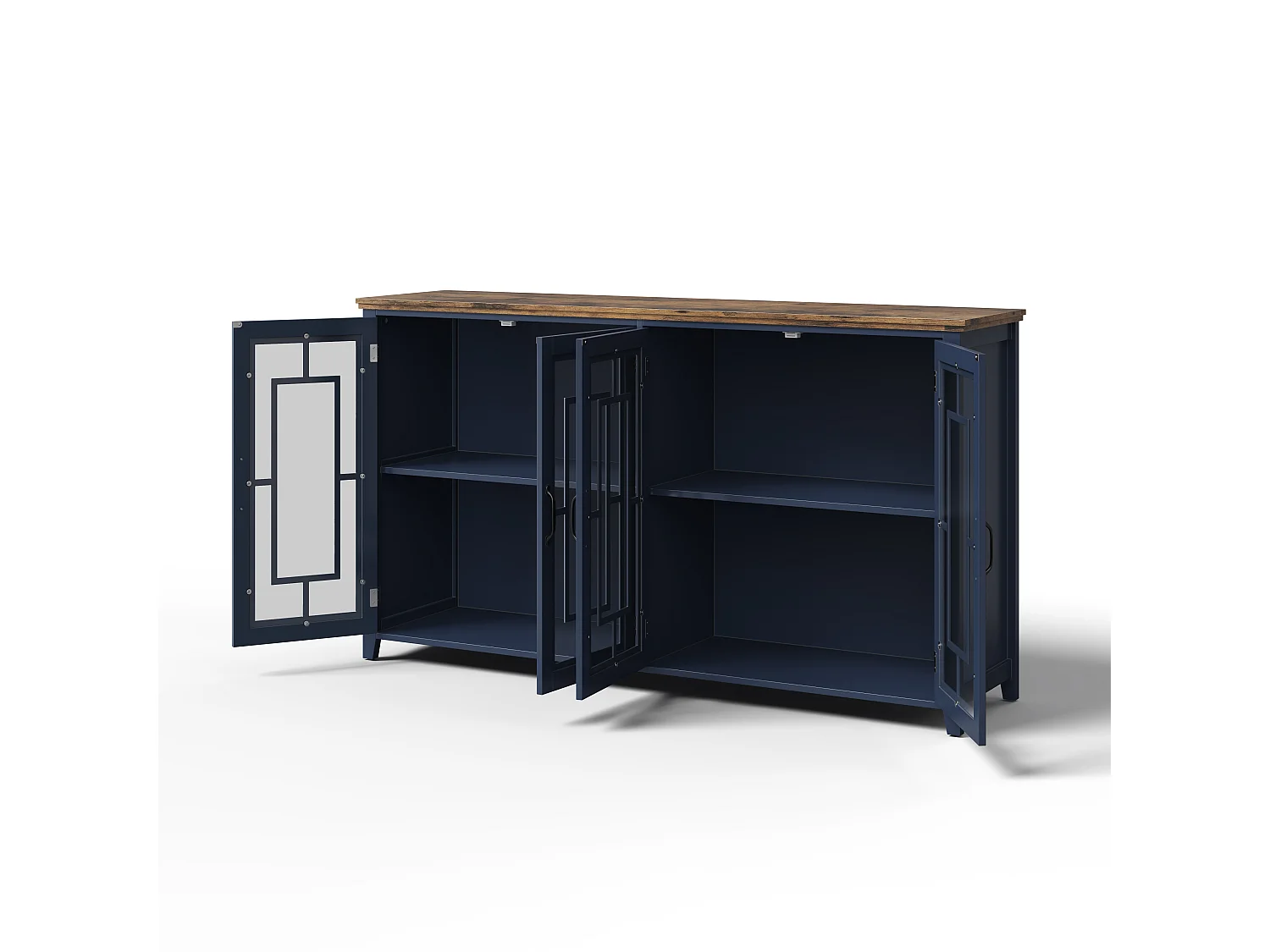Buffet moderno 160x40x86cm - con 4 ante in vetro - piano in legno effetto legno - Blu