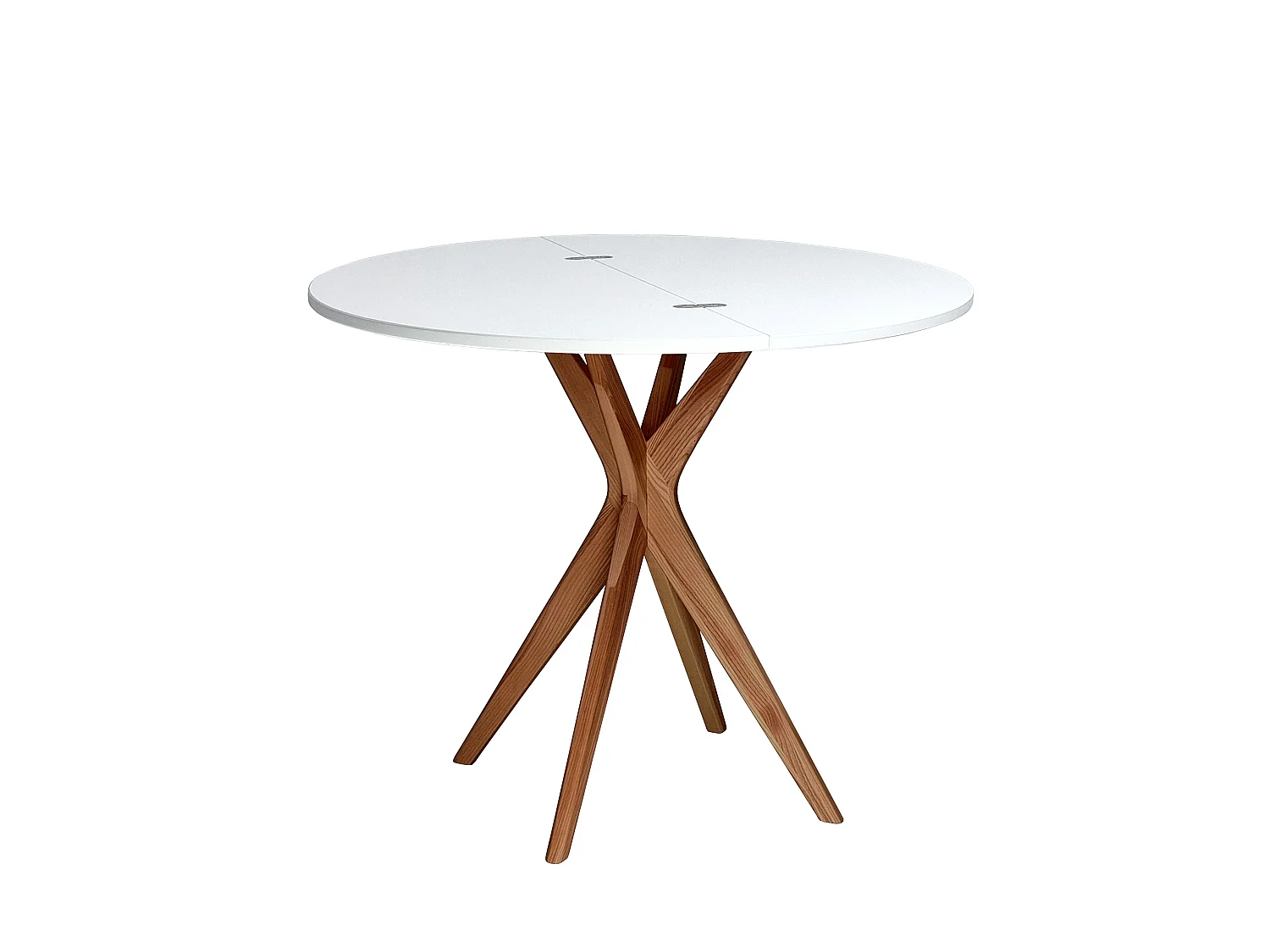 Table à manger demi-ronde extensible Jubi 90 cm, 2 personnes - Blanc | Pieds en frêne massif teinté chêne