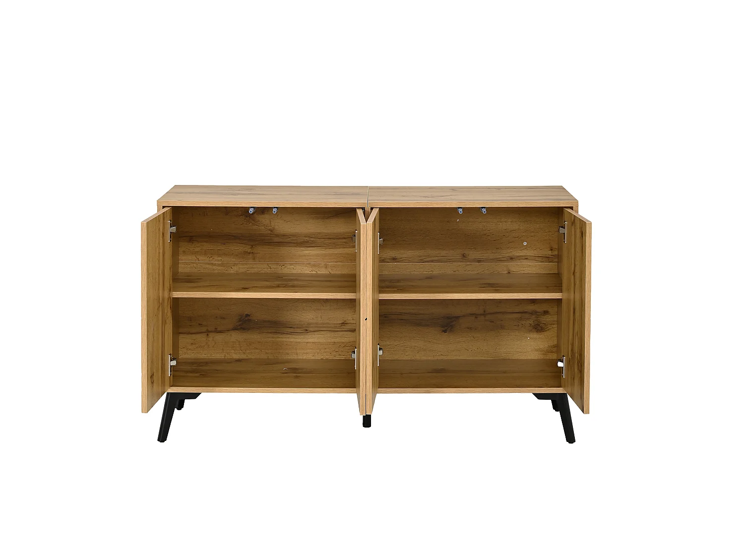 Buffet motif vagues 120×35×69 cm - Meuble de rangement 4 portes - Finition bois - Pieds en métal - MDF -Naturel