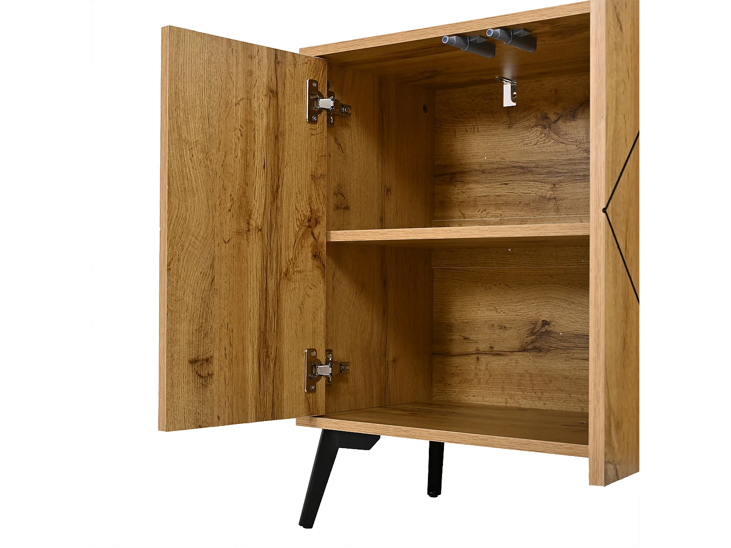Buffet motif vagues 120×35×69 cm - Meuble de rangement 4 portes - Finition bois - Pieds en métal - MDF -Naturel