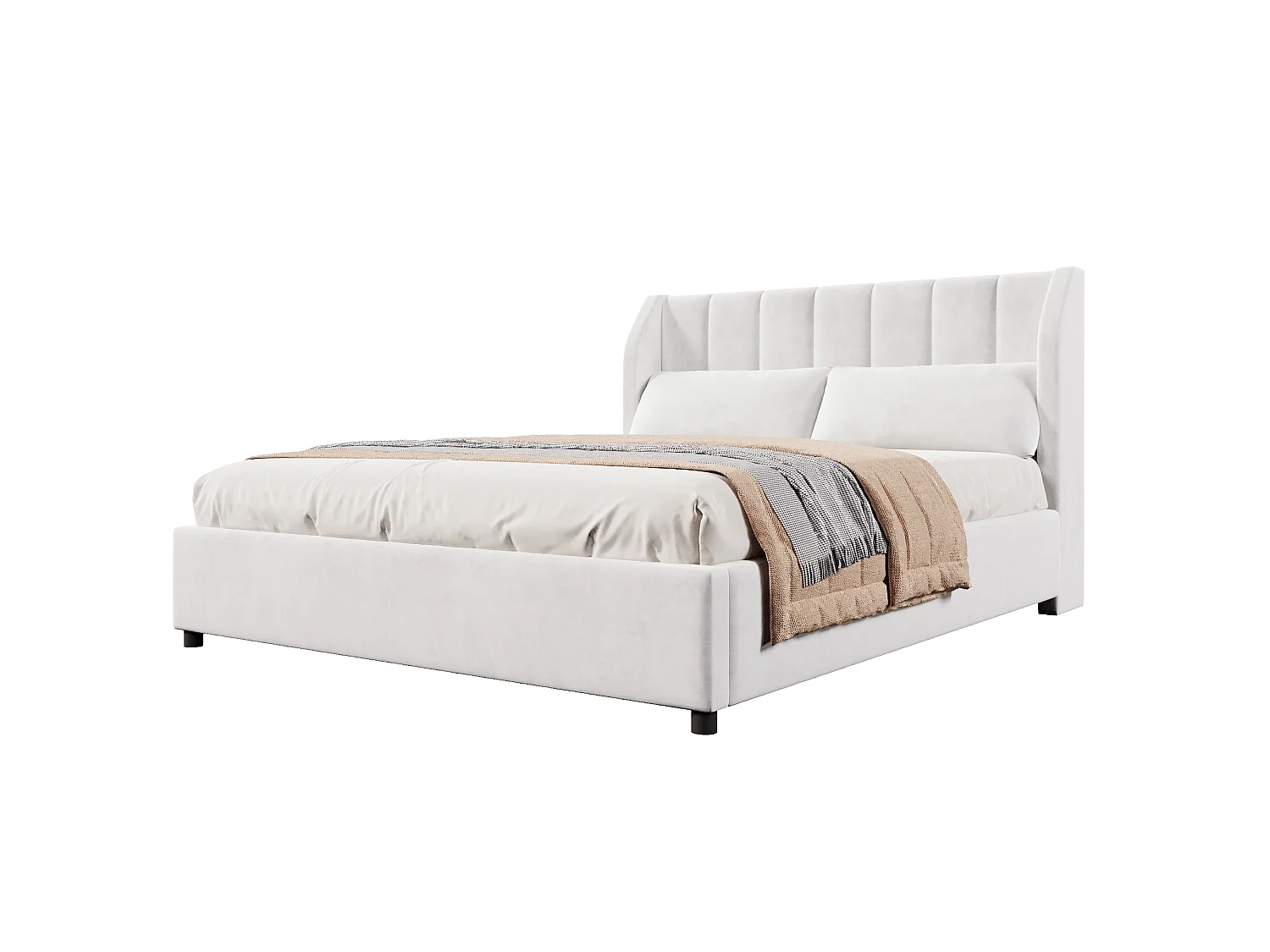 Dobbelseng med tufting 140x200 cm - Voksenseng med 2 ryggpuder - Flanelstof - MDF - Beige (Madras ikke inkluderet)