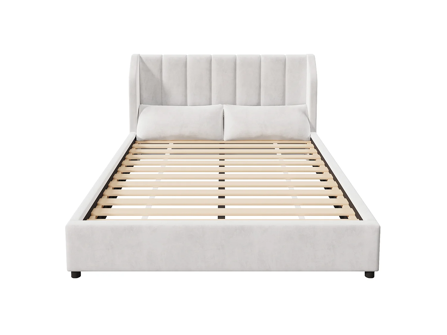 Dobbelseng med tufting 140x200 cm - Voksenseng med 2 ryggpuder - Flanelstof - MDF - Beige (Madras ikke inkluderet)