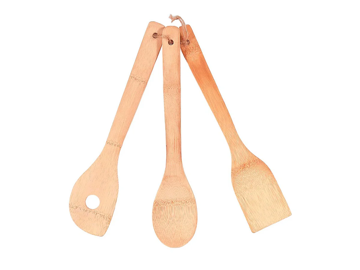 Lot de 3 Ustensiles de Cuisine "Bambou" 30cm Naturel