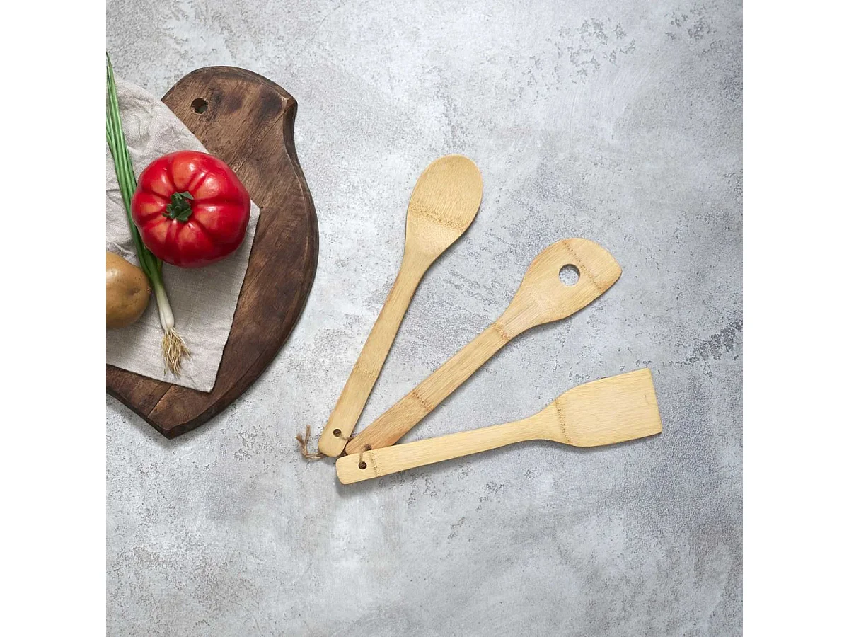 Lot de 3 Ustensiles de Cuisine "Bambou" 30cm Naturel