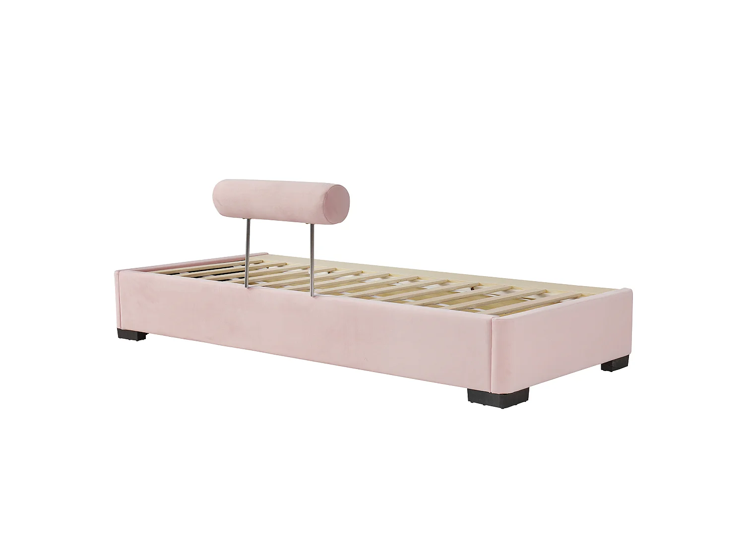 Lit simple pour enfant rembourré 90x200cm - Étagères latérales avec LED - espace de rangement ouvert - tissu velours - rose (sans matelas)