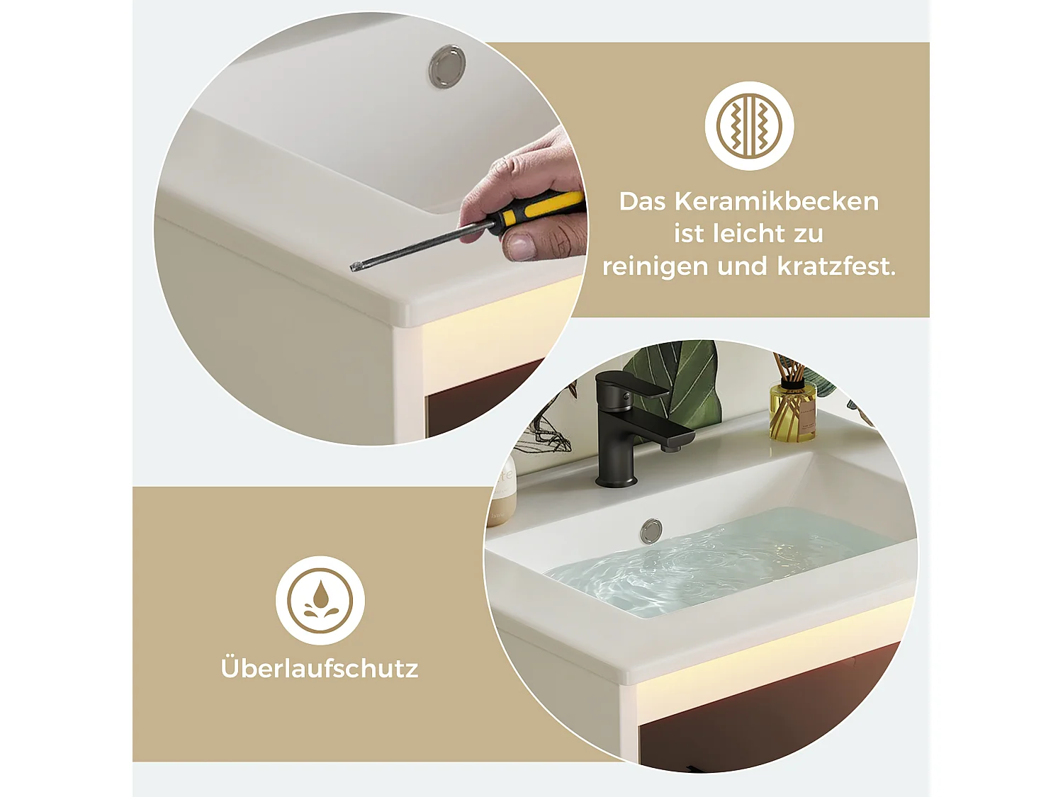 Badmöbel mit Keramikwaschbecken - mit 2 Schubladen und 1 Tür - Lackierte Oberfläche - Weiß