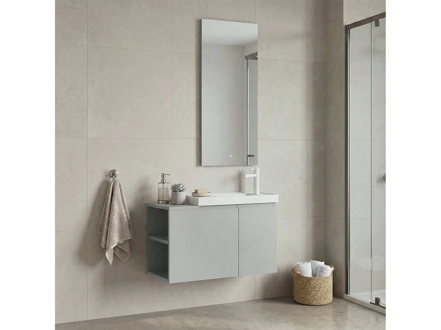 Ensemble Meuble Vasque avec Miroir (2 Pièces) "Ferla 80" - 80 x 22 x 45 cm - Matte Cashmere
