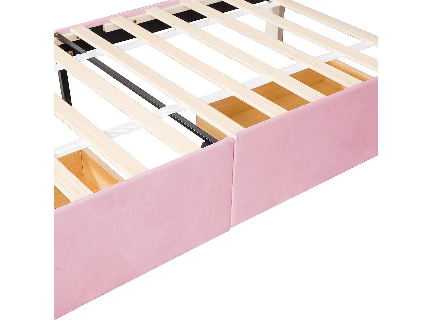 Lit rembourré 90x200, sommier lattes, dossier, 2 tiroirs, velours doux, rose, enfant/adolescent/appoint (sans mat)