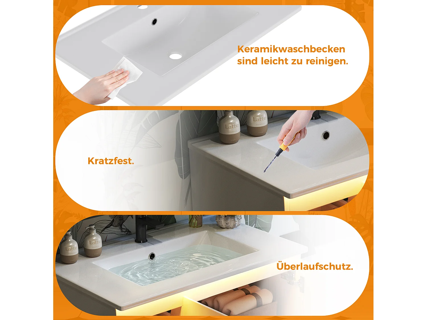 Wall-mounted bathroom cabinet with ceramic sink - with 2 drawers and 1 door - with LED - Lacquered finish - White