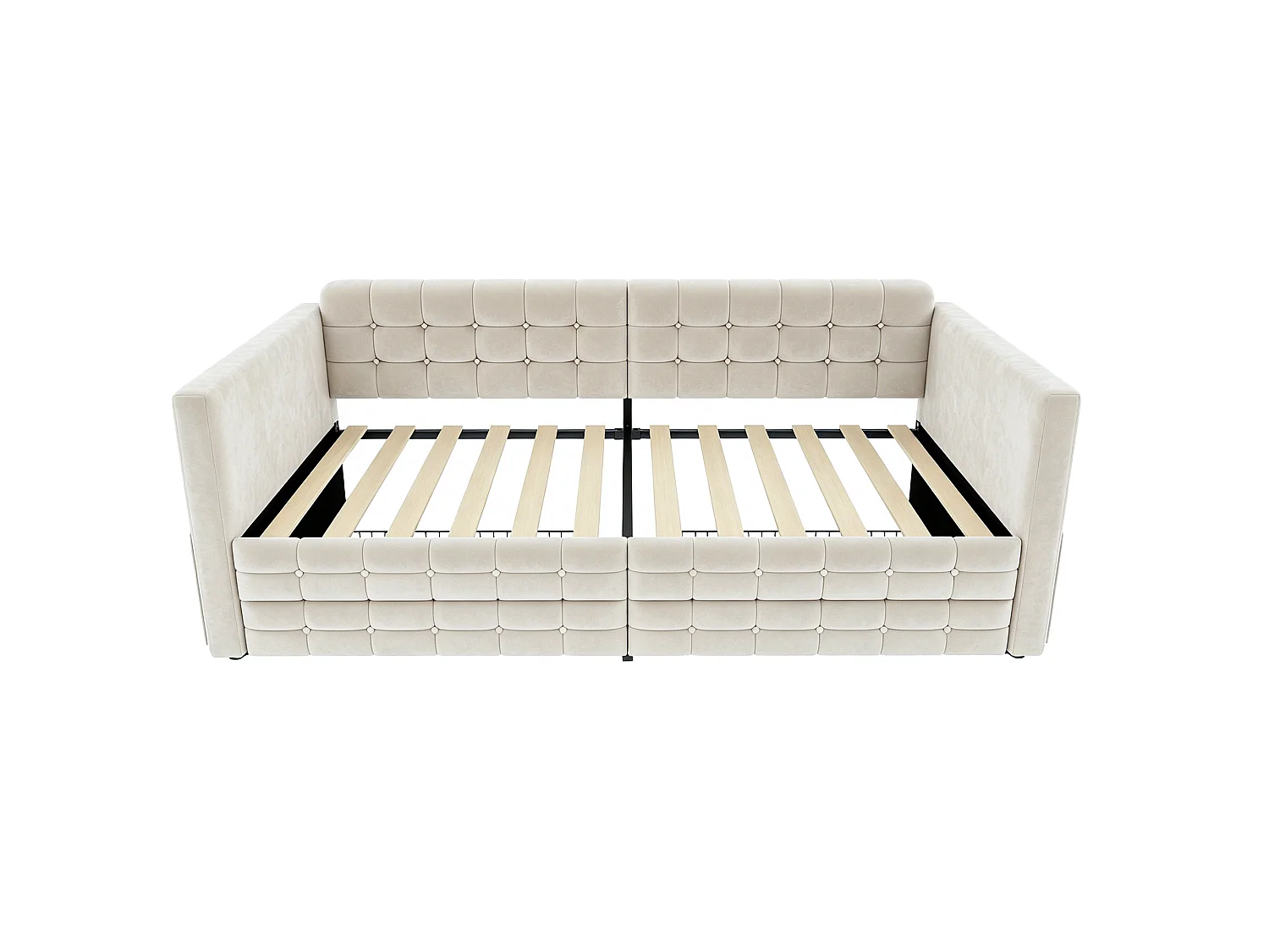 Tufted sofa bed 90x190cm - with storage compartments - with 2 drawers - velvet fabric - beige (mattress not included)