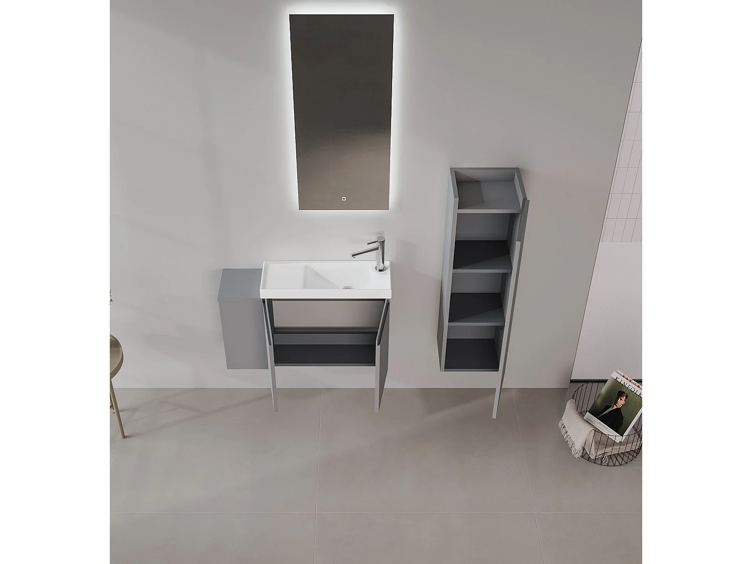 Ensemble Meuble Vasque avec Miroir (2 Pièces) "Ferla 80" - 80 x 22 x 45 cm - Matte Grey