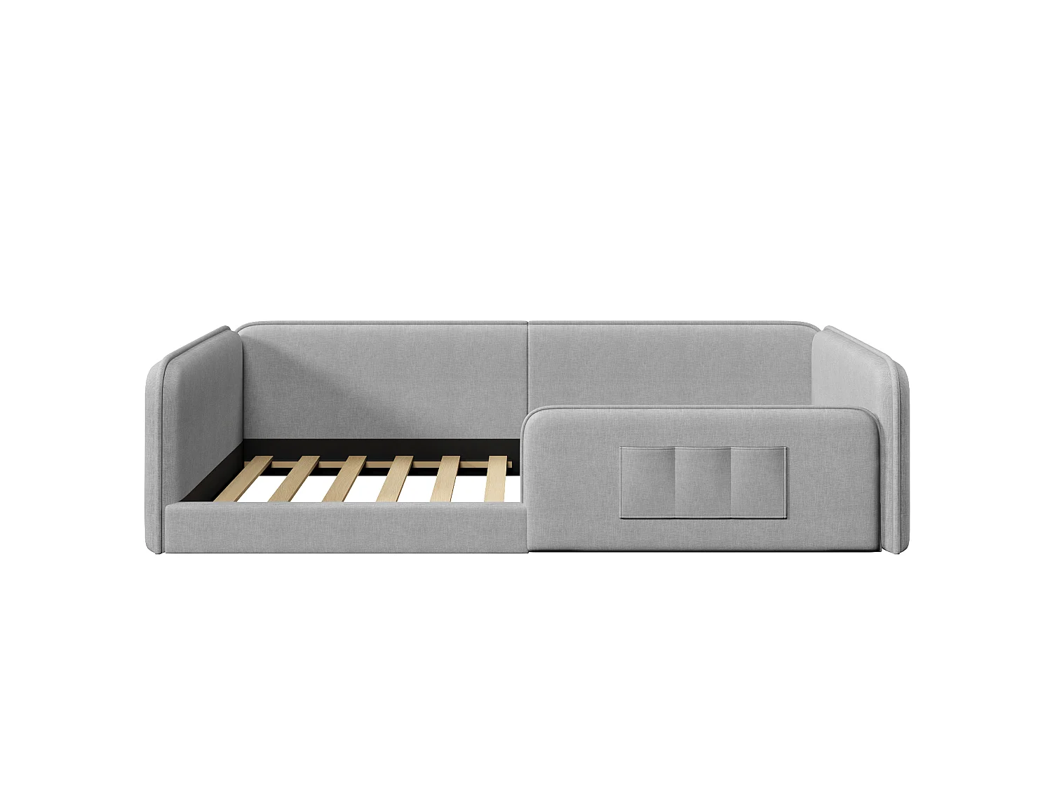 Single bed 90 x 200 cm - Children's bed in linen - Foam padding - Storage bag - MDF - Gray (without mattress)
