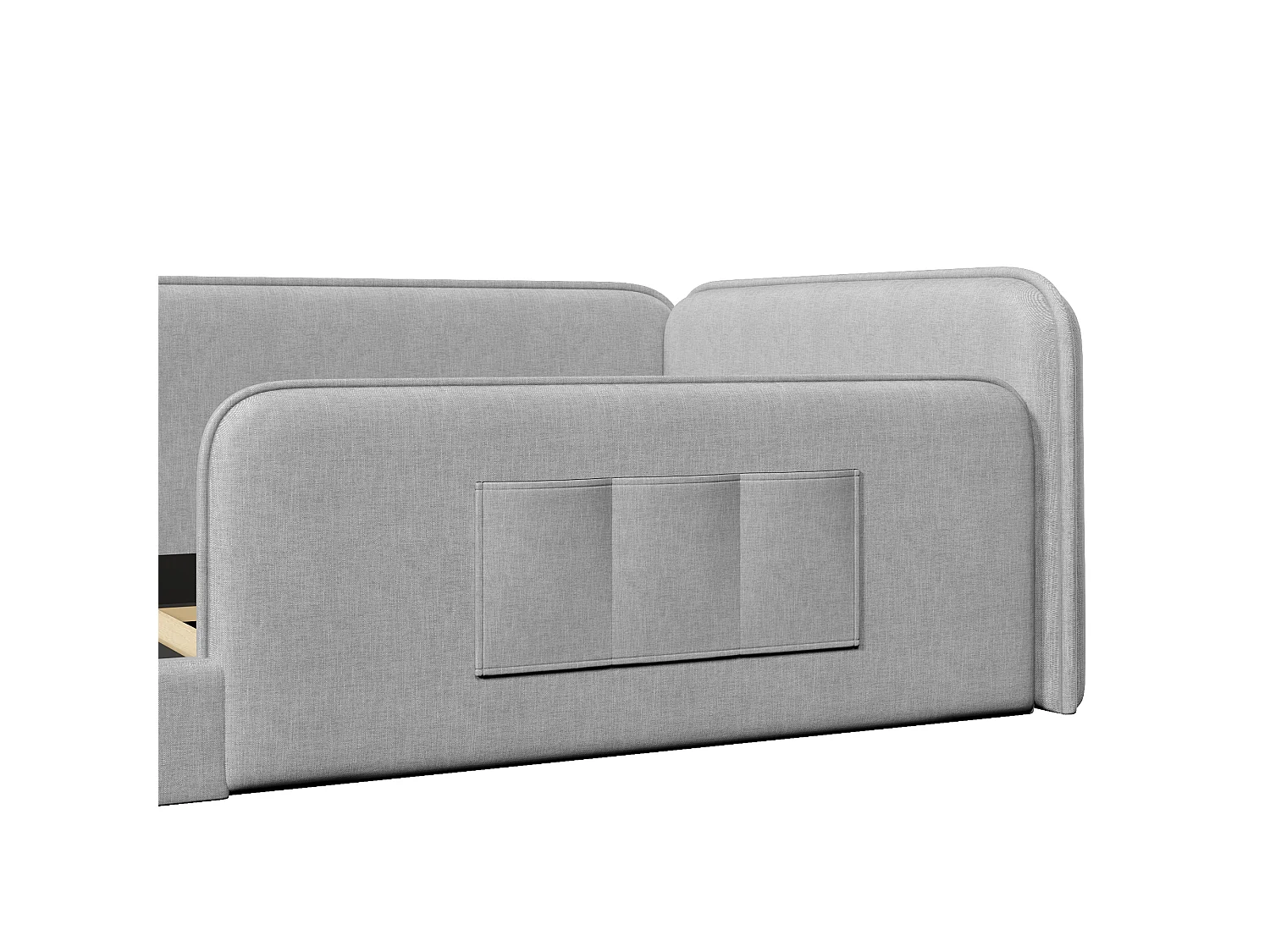 Single bed 90 x 200 cm - Children's bed in linen - Foam padding - Storage bag - MDF - Gray (without mattress)