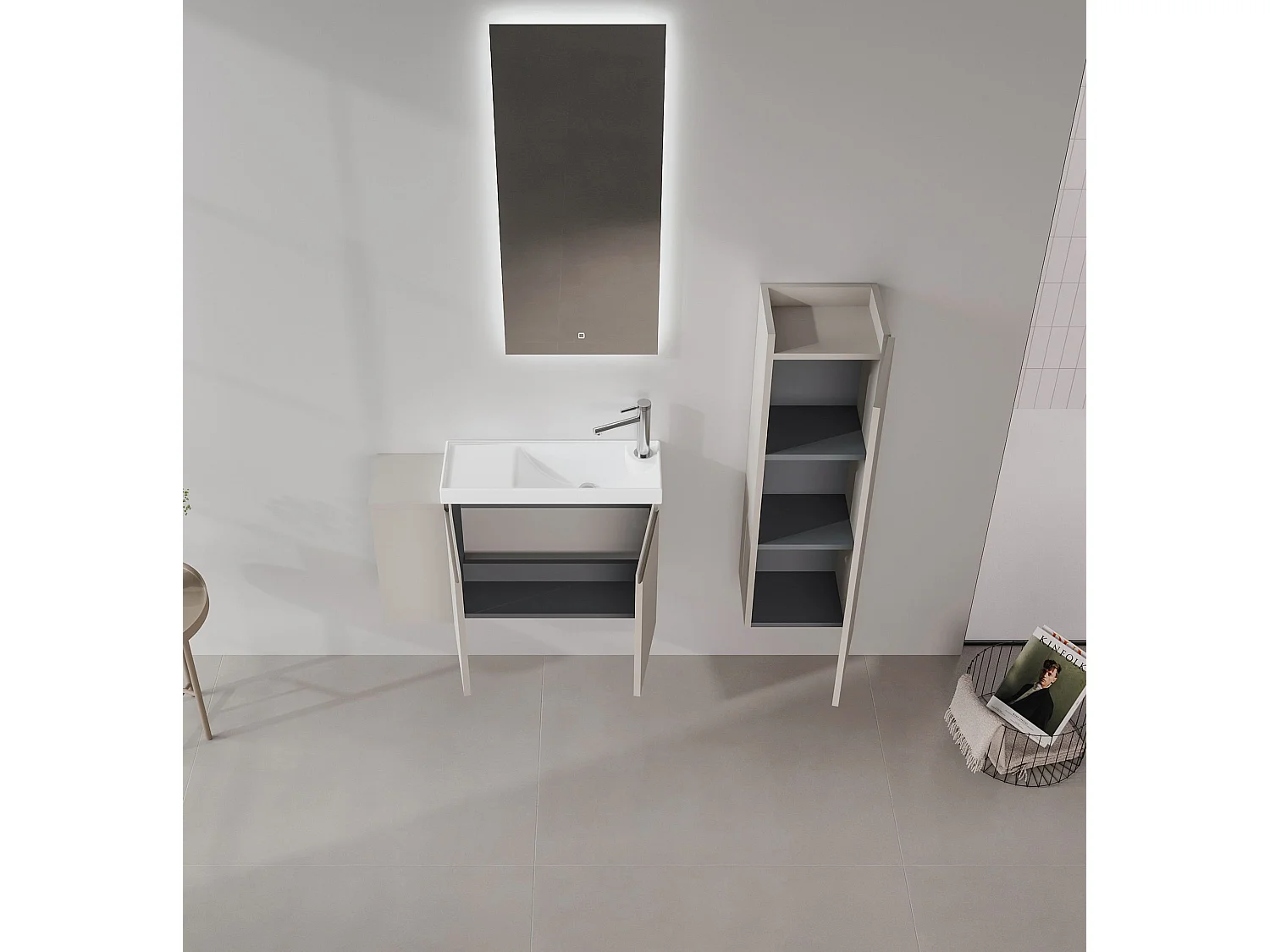 Ensemble Meuble Vasque avec Miroir (2 Pièces) "Ferla 80" - 80 x 22 x 45 cm - Matte Mink