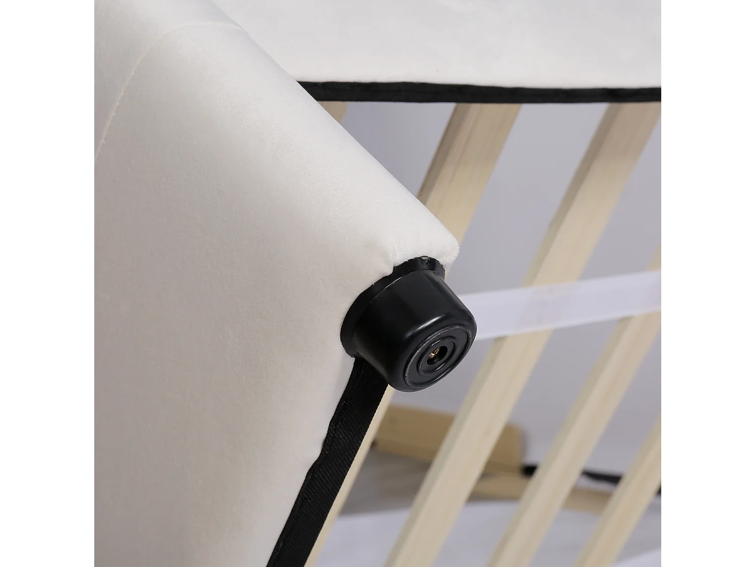 Lit rembourré 90x200 cm, lattes, tête de lit, 2 tiroirs, velours doux, beige, enfant/junior/appoint (sans matelas)