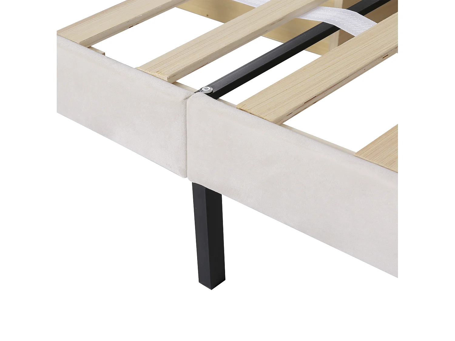 Lit rembourré 90x200 cm, lattes, tête de lit, 2 tiroirs, velours doux, beige, enfant/junior/appoint (sans matelas)