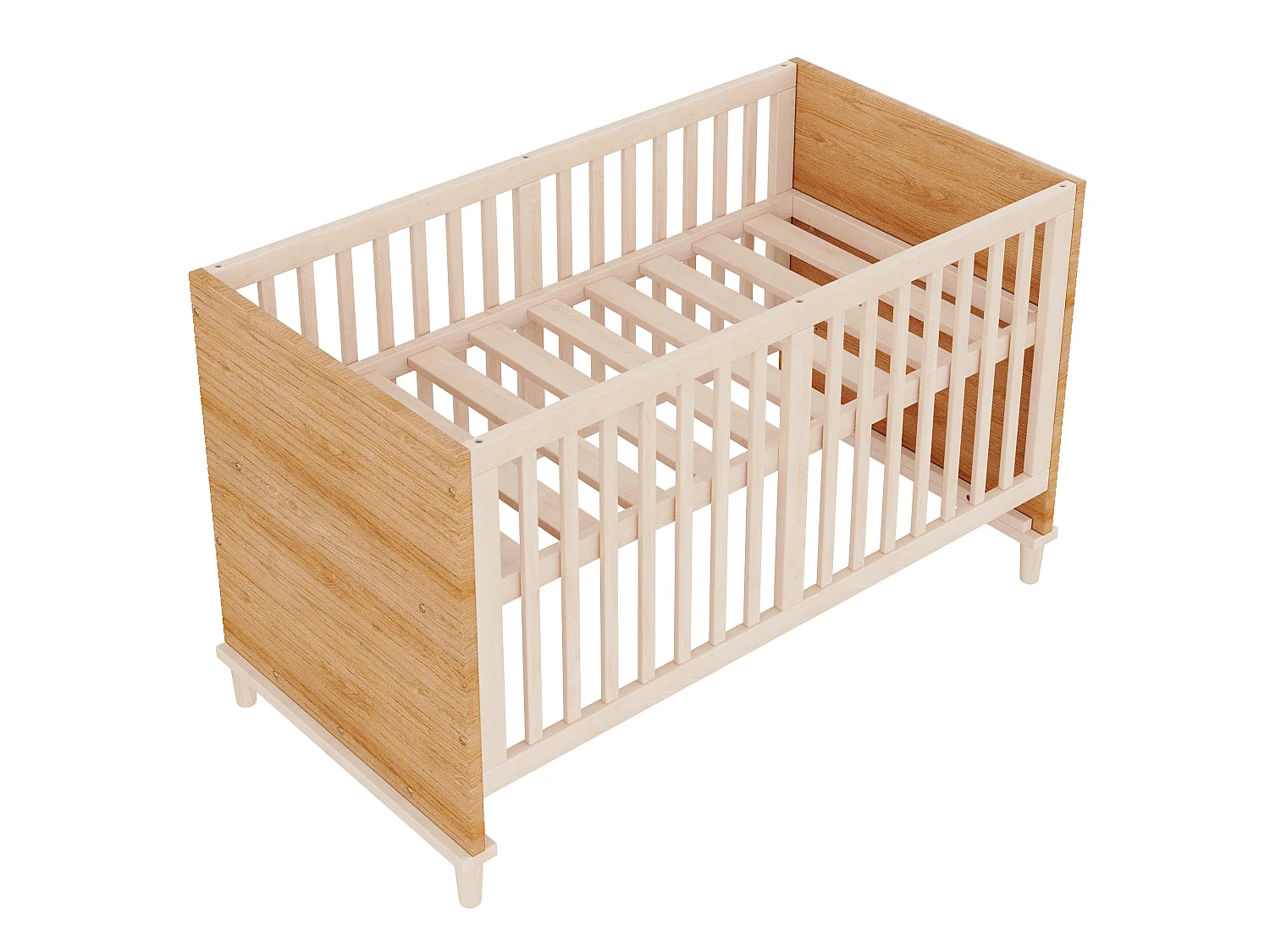 Babyseng/børneseng 70 x 140 cm - Fem justerbare højder - Sikkerhedsgitre - Træfinish - Naturlig farve
