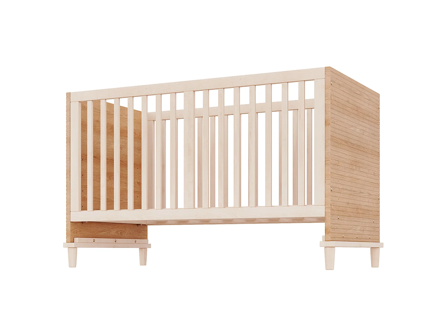 Babyseng/børneseng 70 x 140 cm - Fem justerbare højder - Sikkerhedsgitre - Træfinish - Naturlig farve