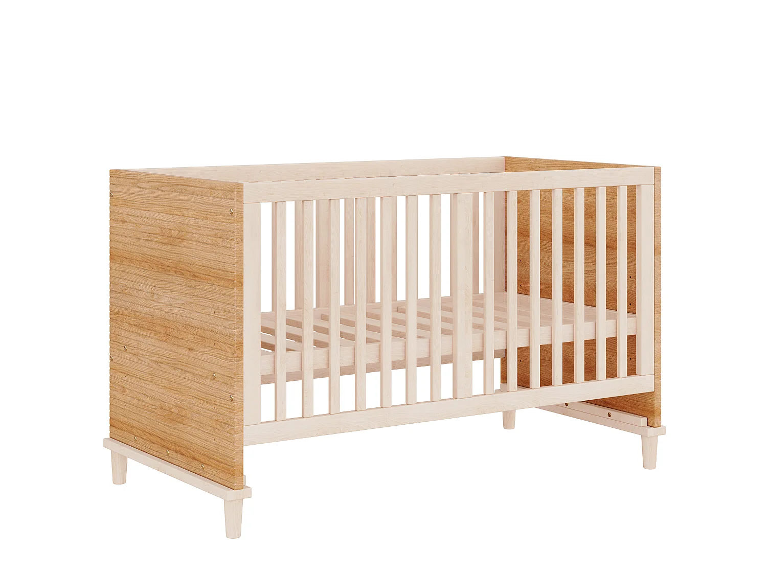 Babyseng/børneseng 70 x 140 cm - Fem justerbare højder - Sikkerhedsgitre - Træfinish - Naturlig farve